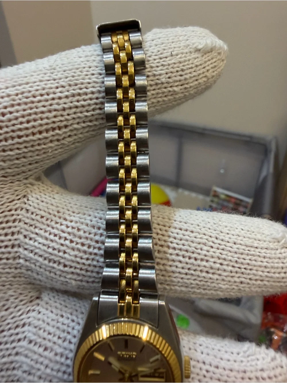 Vtg Seiko 4206-0519 Ladies Automatic Watch Two Tone Jubilee Day Date 17J Run
